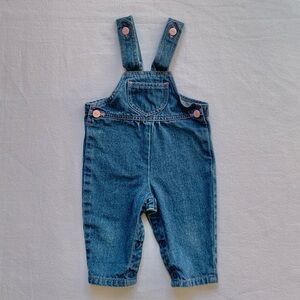 Vintage Little Miracles 100% Cotton Pink & Blue Jean Denim Bow Overalls 3-6M